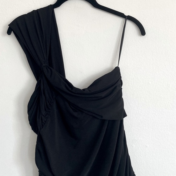 L.A.M.B by Gwen Stefani Black Ruched One Shoulder Retro Halter Top Size Medium - Picture 4 of 13